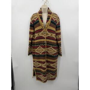 Double D Ranch Duster Sweater Leather Stitching Large Southwestern